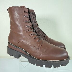 Sam Edelman Garret Brown Leather Platform Lug Soles Moto Combat Boots 9.5